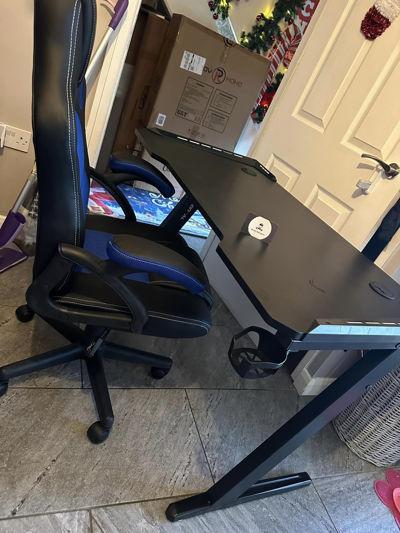 Gaming chair with black gaming desk